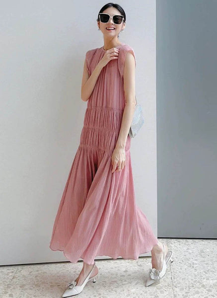 O240060 Loose & Elegant Flying Sleeve Dress *Purple