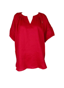 8240026 Linen V-Neck Lantern Sleeve Top *Last Piece