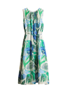 8240031 Floral Printed Ramie Sleeveless Dress *Green