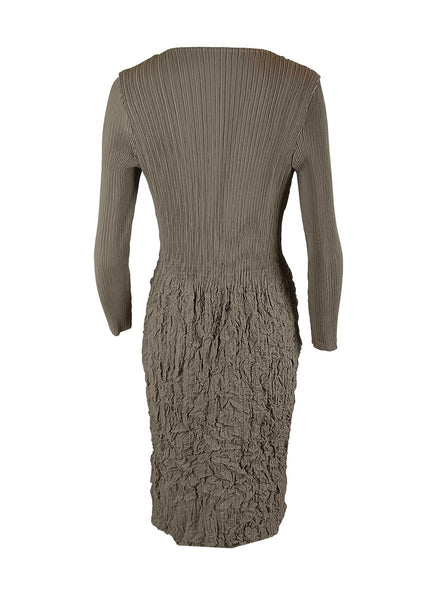 9240011 Two Pockets Long Sleeve Pleats Dress *Brown *Preorder