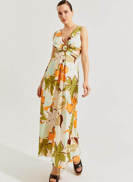 9240024 Floral Printed Cut-Out Dress