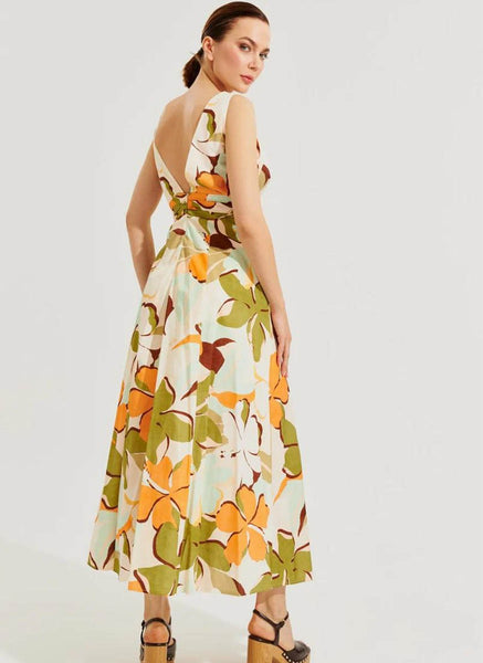 9240024 Floral Printed Cut-Out Dress