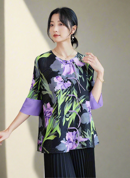 D240005 Printed Round Neck Sleeve Top *Last Piece