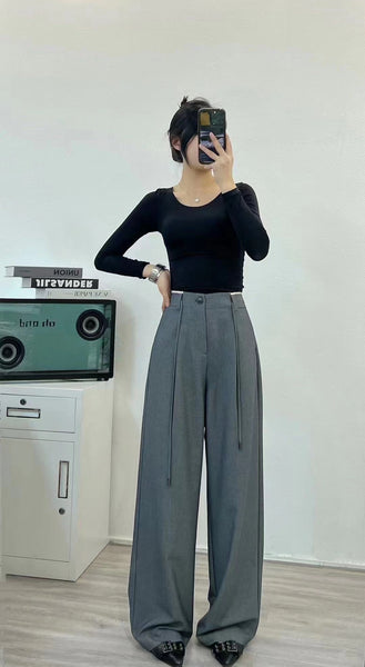 3240071 Wide Leg Draped Loose Pants *Grey