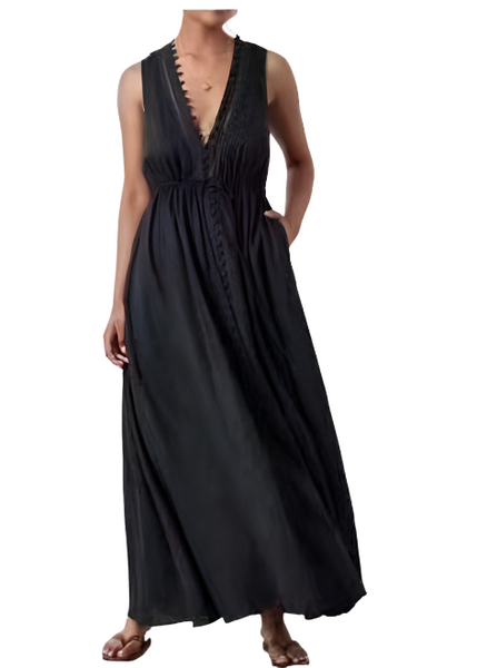 5240020 Sleeveless Linen Maxi Dress *Black *Backorder