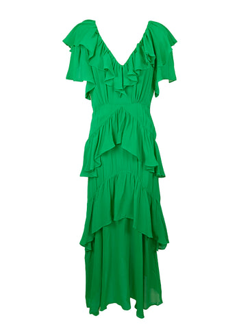 2230066 V-Neck Ruffled Layered Dress *Green *Last Piece