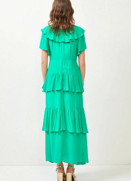 2230066 V-Neck Ruffled Layered Dress *Green