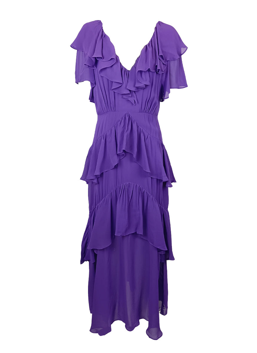 2230066 V-Neck Ruffled Layered Dress *Purple