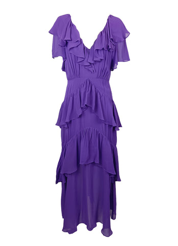 2230066 V-Neck Ruffled Layered Dress *Purple *Last Piece