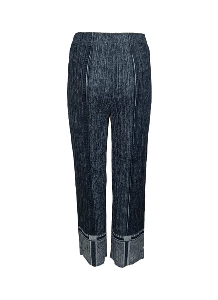 2230079 Straight Cut Denim Printed Pleats Pants *Black