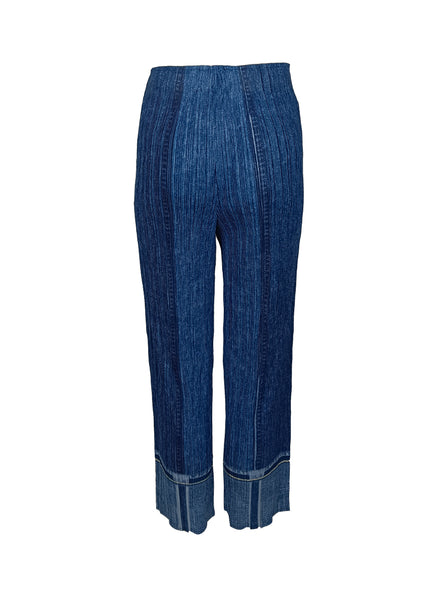 2230079 Straight Cut Denim Printed Pleats Pants *Blue