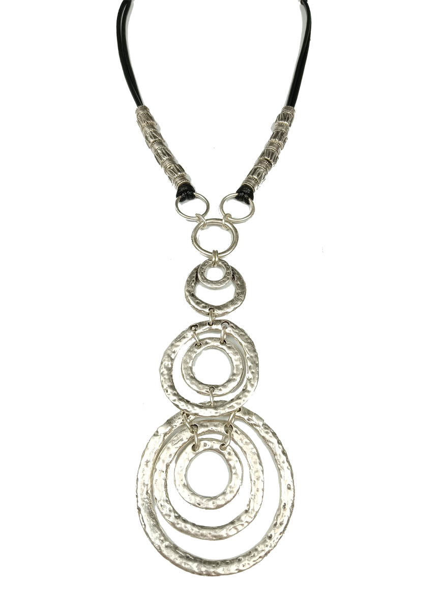 3230091 Zamak Leather Rope Geometrical Circle Necklace *Last Piece