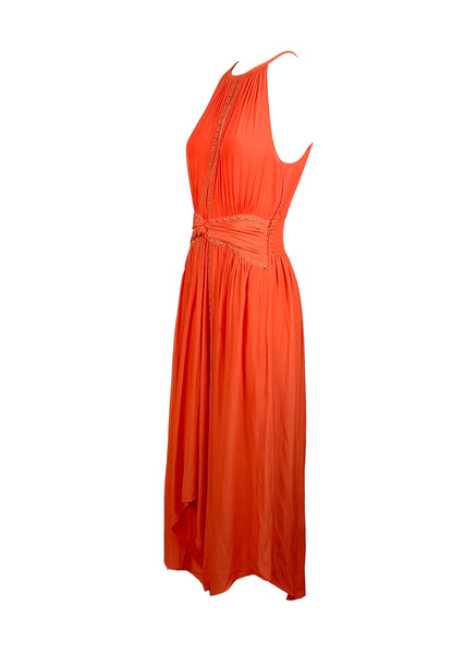 7200002 Studs Asymmetrical Dress *Orange