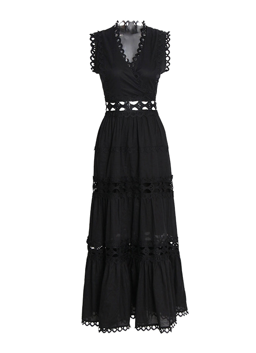 8220014 Eyelet Embroidery Sleeveless Maxi Dress *Black
