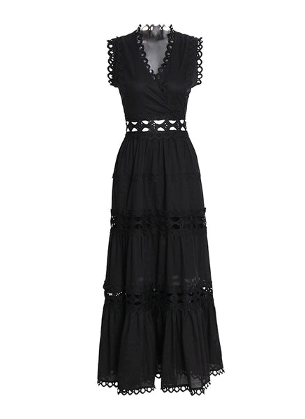 8220014 Eyelet Embroidery Sleeveless Maxi Dress *Black