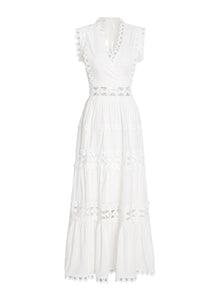 8220014 Eyelet Embroidery Sleeveless Maxi Dress *White