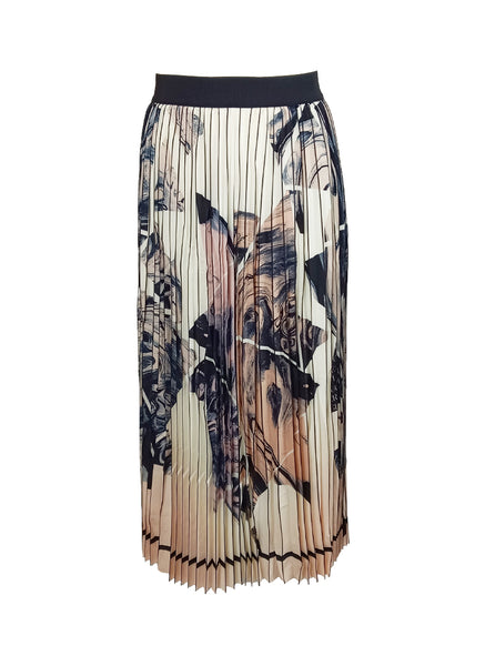 9220016 Elastic Waist Printed Pleats Skirt *Cream *Last Piece