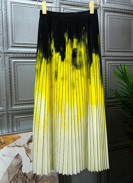 N210013 Elastic Waist Printed Pleats Skirt *Yellow *Last Piece